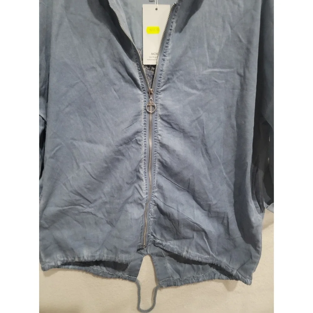 SIRELY'S Couture‎ Italy Blue Shredded Sequin Back Hood Jacket Boho Lagenlook OS